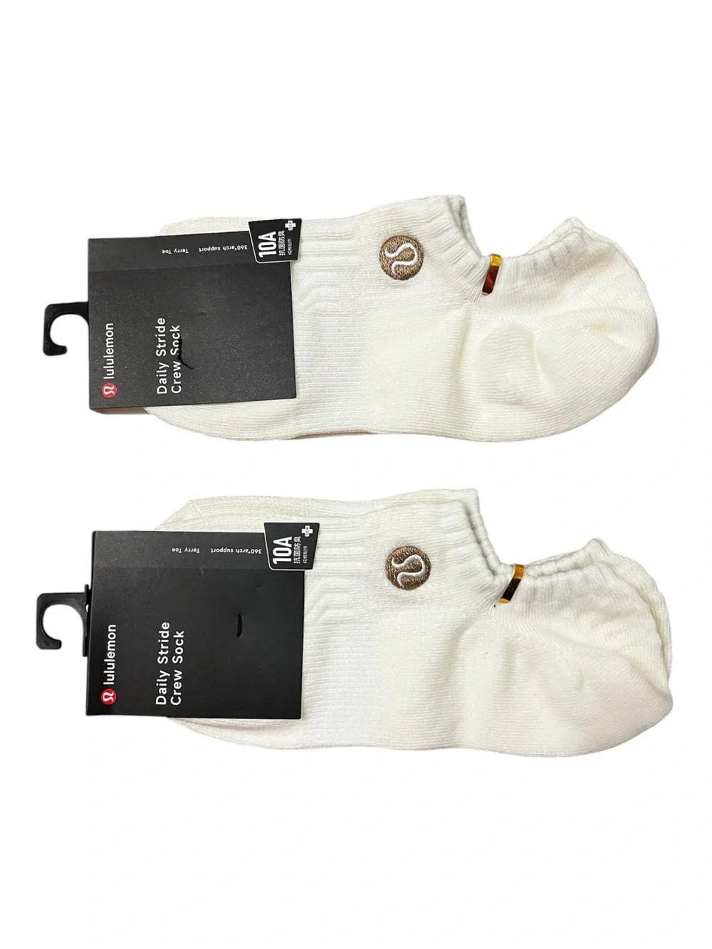 Set of 2 Lululemon Unisex No Show Socks L White Bronze Athleisure Arch Support